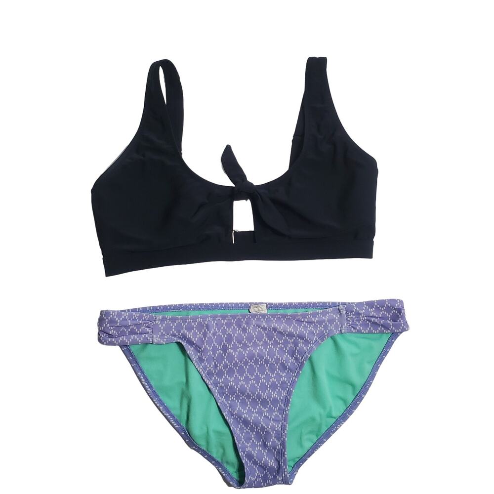 Old Navy 2 Piece Bikini Separates Black Top Purple Print Bikini Bottom  Large